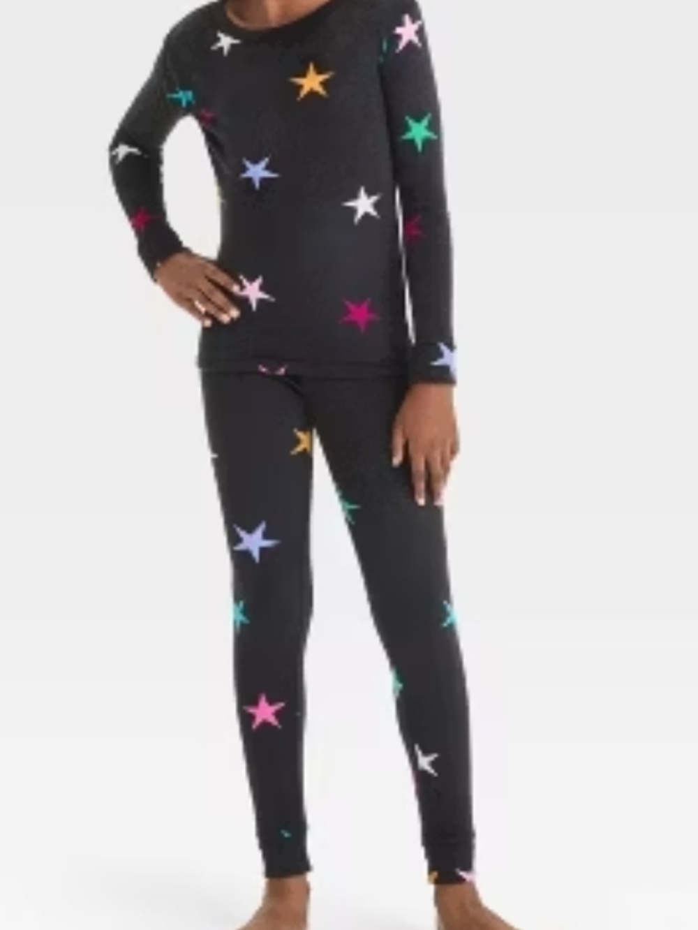 Girls' Black Star-Print Cozy Pajama Set